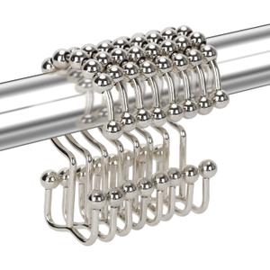 Bathroom Double Window Treatments Glide Stainless Steel Sliding Shower Curtain Rings Window Treatment Sets Hooks, 12 PCS