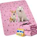 2 x Sunheir Washable Pee Pads for Dogs 2-Pack Reusable Puppy Pads Pet Training Pads, Waterproof Dog Pee Pads for Crate, Whelping Pad, Non-Slip Protects Against Urine Leakage (Leaves - Pink, 18x24)