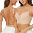 Low Back Bras for Women-Seamless Invisible Backless Bra-Lightly Lined Demi Multiway Bra No Show Low Cut Halter Bras (32B, Nude)