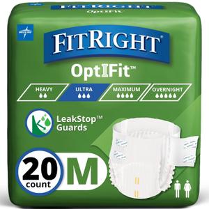 FitRight Ultra Adult Diapers, Disposable Incontinence Briefs, Leak-Proof Diaper, Absorbent Briefs For Men and Women, Maximum Protection, Medium, 32 44 in, 20 briefs per bag