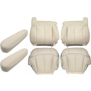 Priprilod Light Tan 522 or 922 Microfiber Leather Driver & Passenger Side Bottom & Top Lean Back & Armrest Covers Replacement Seat Covers Compatible with Chevy Tahoe Suburban 1999 2000 2001 2002