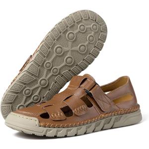 MAIZUN Leather Sandals for Men Summer Closed Toe Sandal Outdoor Fisherman Shoes Hiking Walking Shoes for Beach Walking Hiking Sport Sandal (10.5, Dark Brown)