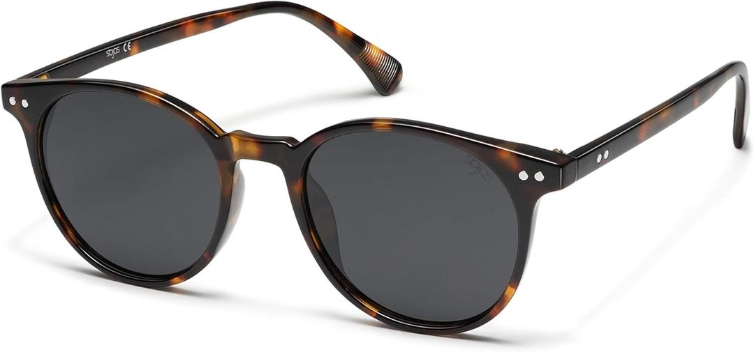 SOJOS Small Round Classic Polarized Sunglasses for Women Men Vintage Style UV400 Lens MAY SJ2113 (Amber Tortoise/Grey)