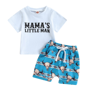 Western Baby Boy Summer Clothes 6M 12M 18M 24M 2Y 3Y Cow Print Short Sleeve T-Shirt Casual Jogger Shorts Toddler Cowboy Outfit
 6-12M