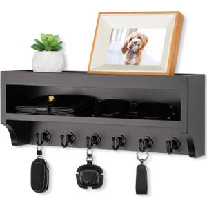 Nekon Key Holder Wall Mount, 12.8" W x 5.6" H x 3.7" D Wall Mounted Key and Mail Organizer with 6 Key Hooks, Key Racks for Home Entryway Decor (Black)