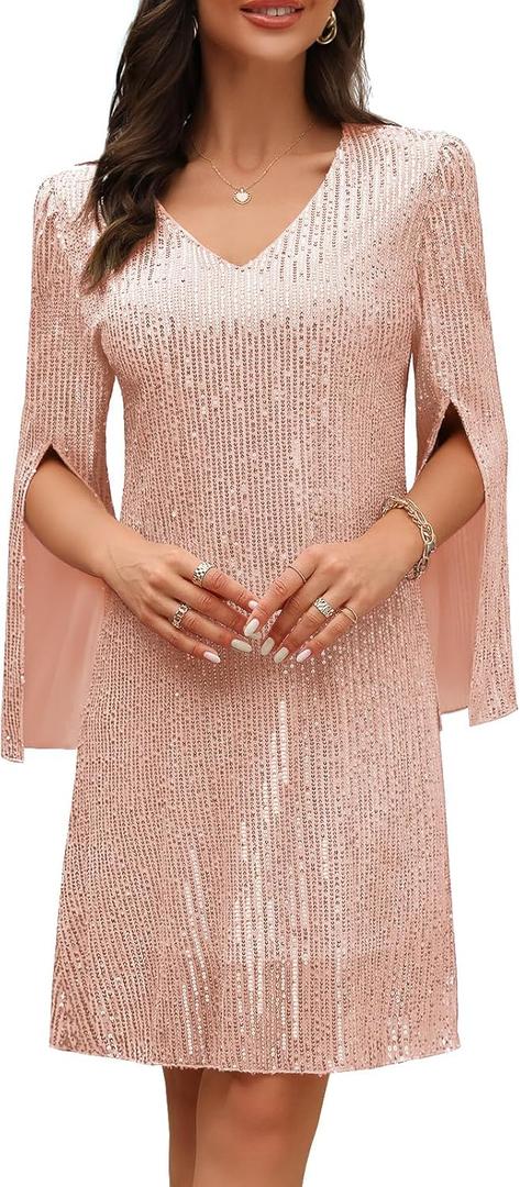 Wedding Guest Cocktail & Formal Dresses for Women - Lace Sequin Prom Evening Dress (Medium, Champagne Pink12-2)