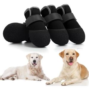 DOGOYS Dog Shoes, Outdoor Dog Boots Non-Slip Waterproof Dog Booties for Medium to Large Dogs 4Pcs for Winter Snowy Day, Summer Hot Pavement with Rugged Sole Black