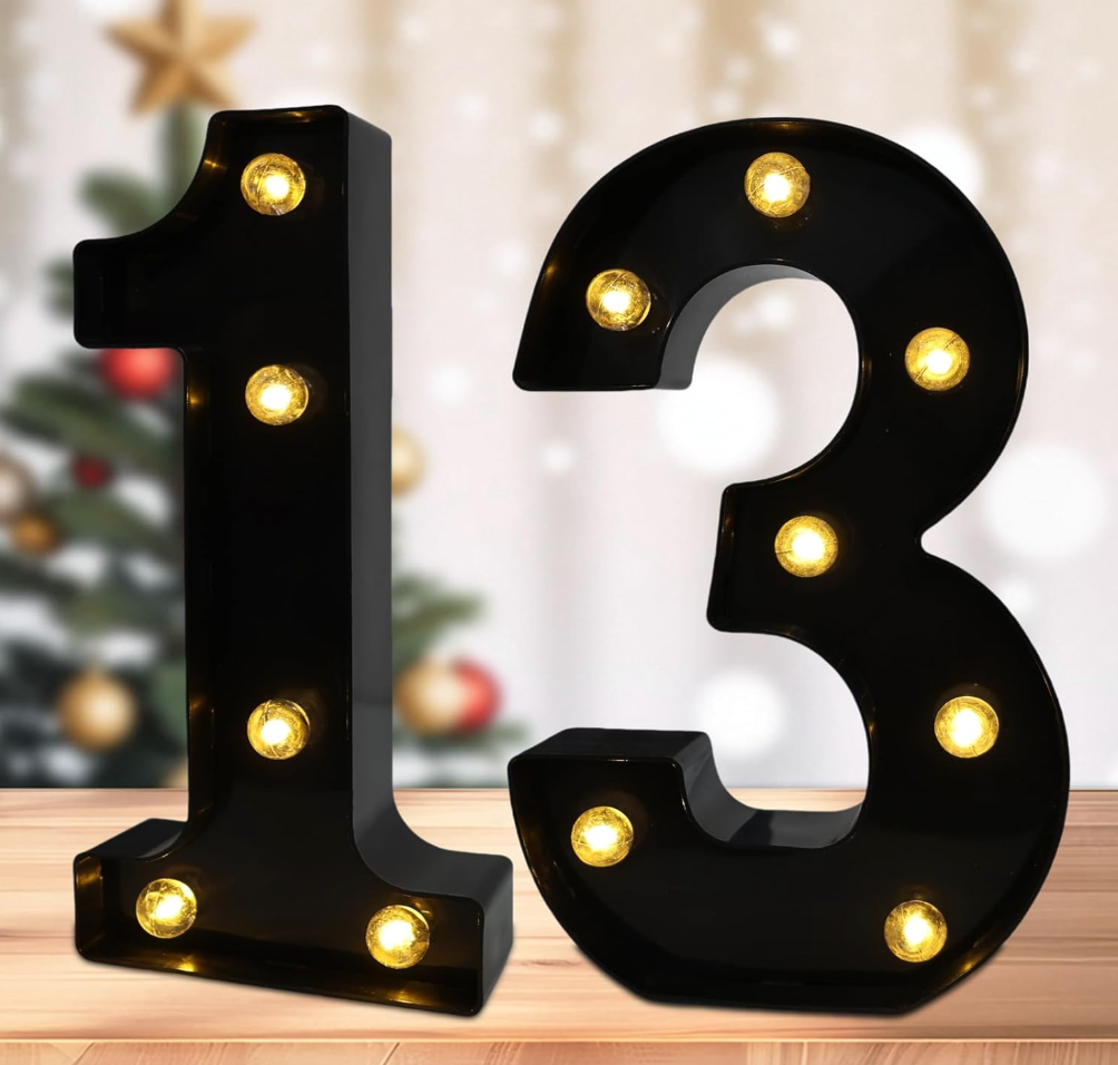 Led Light Up Numbers, 13th Birthday Decorations, Marquee Numbers Lights, Battery Powered Light Up Sign for Sweet 13 Decor Party (White)