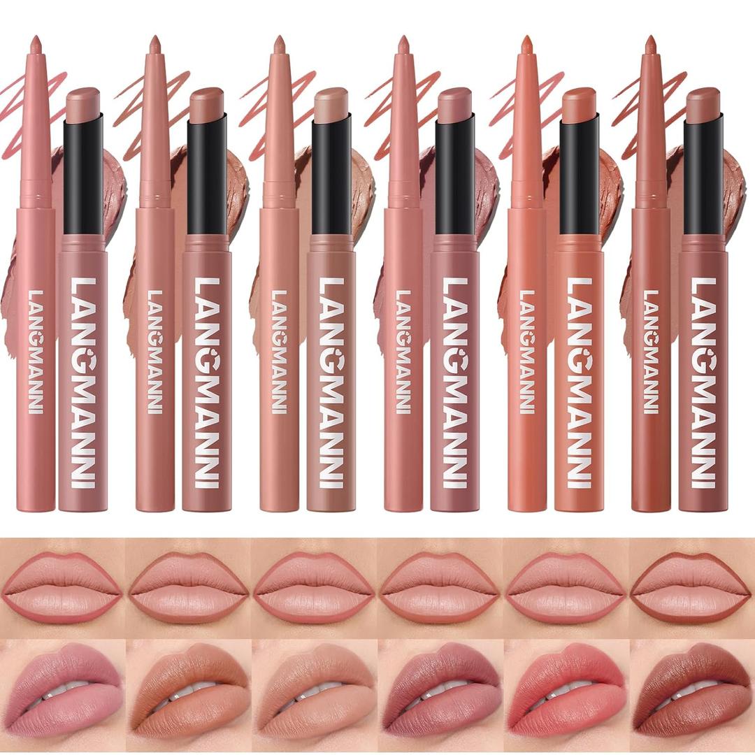 12Pcs Matte Lipstick + Lip Liner Pens Lip Combo Sets, Creamy Matte Lip Makeup Kit Long-Lasting Waterproof, Smudge-Proof Highly Pigmented Formula, Neutral & Nude Shades Makeup Set (Everyday Nudes Set)