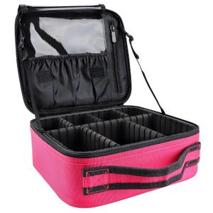 gzcz Travel Makeup Bag 10.4 Inches Professional Cosmetic Case Make Up Bag Cosmetic Brush Organizer Bag with Adjustable Divider, Storage Case for Girls and Women(S-Rose Red)