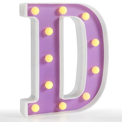 Pooqla LED Marquee Letter Lights, Light Up Alphabet Marquee Letters Sign for Night Light Birthday Wedding Party Christmas Lamp Home Bar Decoration, Purple Letter D