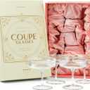 Vintage Art Deco Coupe Glasses | Set of 4 | 7 oz Classic Cocktail Glassware for Champagne, Martini, Manhattan, Cosmopolitan, Sidecar | Crystal Speakeasy Style Saucer Goblets with Stems