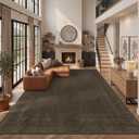 Brown Vintage Washable 9x12 Area Rug for Living Room, Bedroom & Dining Room, Non-Slip Low Pile Stain Resistant Floor Carpet, Modern Farmhouse Décor