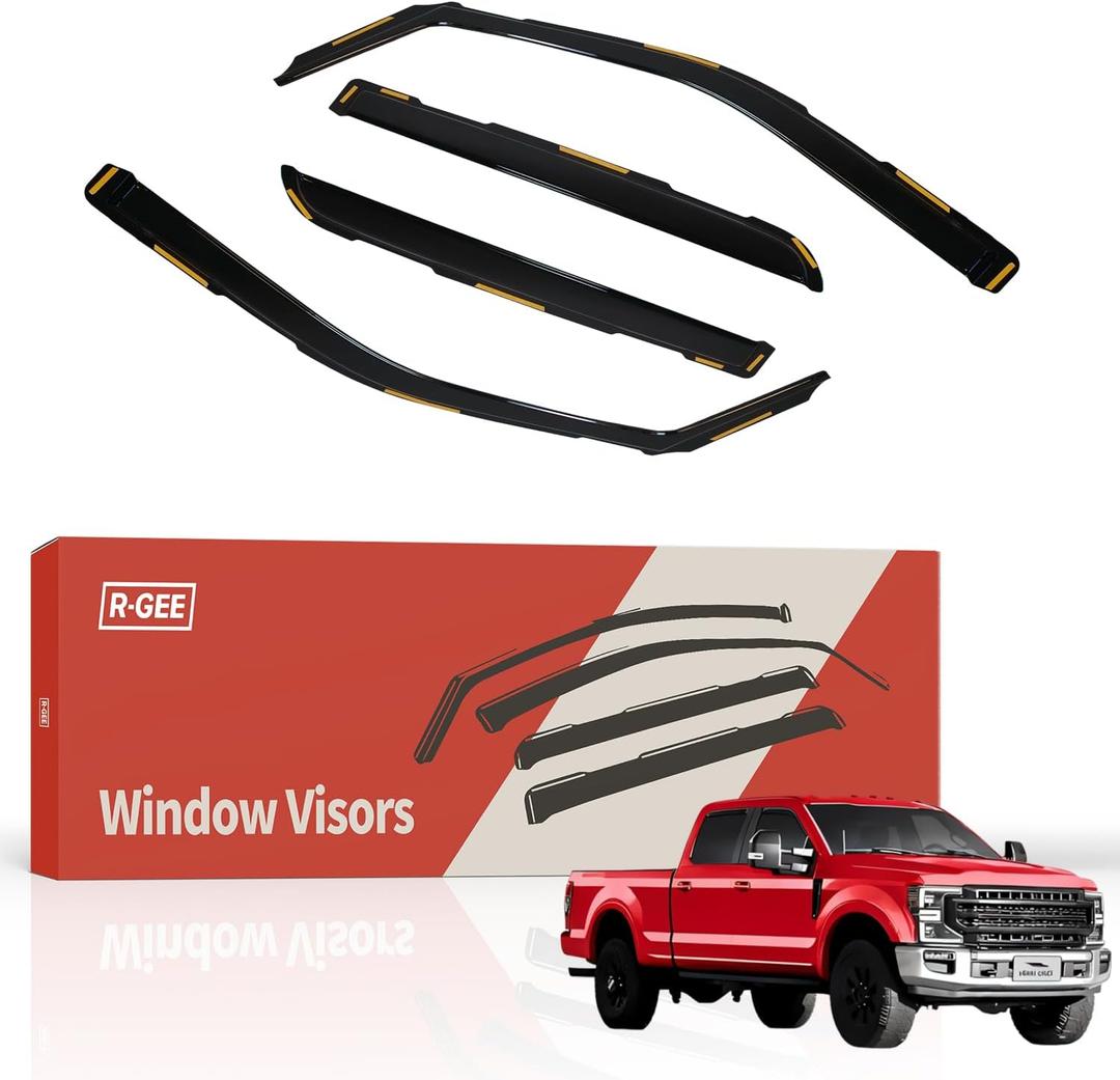 R-GEE in-Channel Window Rain Guards Fit for Ford F250 to F550 Super Duty 2017-2022 Crew Cab, Extra Durable Window Deflectors, Vent Window Visors Exterior Car Accessories, 4 Pieces