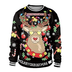 GRAJTCIN Cute Ugly Christmas Sweaters for Women and Men Christmas Shirts for Women Long Sleeve Trendy Christmas Party Outfits Christmas Sweatshirts for Women Xmas Sweater Elk L