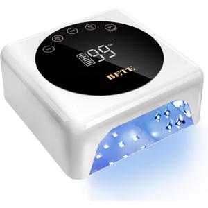 BETE Cordless LED Nail Lamp, 78W Rechargeable UV Nail Light, Intelligent Infrared Sensor and LCD Display Curing Nail Lamp, Portable Nail Dryer Gel Polish Light with 5 Timer Setting White