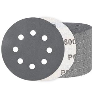 100PCS 5 Inch Hook and Loop Sanding Discs 600 Grit, 8 Hole Wet Dry Orbital Sander Sand Paper, Silicon Carbide Sandpaper for Automotive Wood Metal Glass