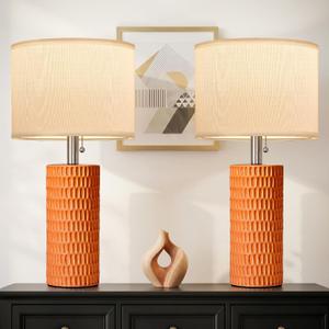 Reaketon Table Lamps for Living Room Set of 2, Ceramic Table Lamps for Bedroom, 20" Modern Lamps for Night Stands, Orange
