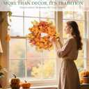 Fall Decor, 20 Inch Fall Wreaths for Front Door Outside, Autumn Wreath with Hanger Fall Thanksgiving Decorations for Home Porch Wall Window Party Decor Indoor Outdoor (Orange)