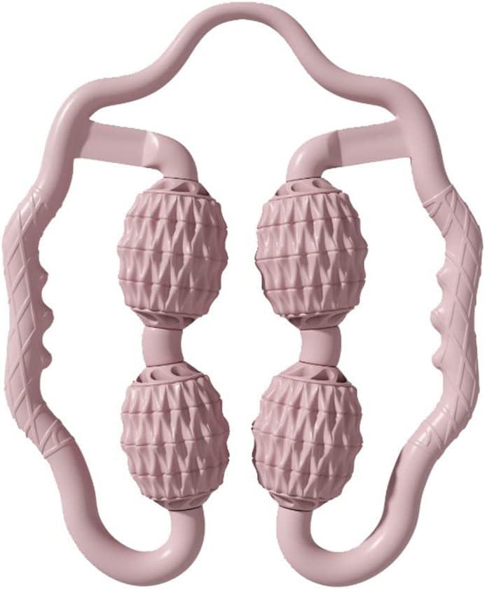TOMOO 4 Wheels Muscle Roller Massager With Circular Leg Clamps - 360 Roller for Leg, Neck, Hand, Arm Relax - Indoor Sports, Yoga, Bodybuilding Equipment (Pink)