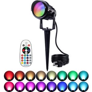 SUNVIE RGBW Outdoor Spotlight 12W LED Landscape Spotlights 120V Color Changing Spotlight Outdoor with Remote Control Waterproof LED Spot Lights Landscape Lights for Yard Patio Garden Lawn, 1 Pack