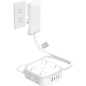 Outlet Cover Extension Cord Short 3ft, NUTICT Flat Plug Power Strip with 8 Outlets & 3 USB-C & 1 USB-A Port, 13A/1625W, 1440J Surge Protector, Indoor 3 Prong Flat Wall Plug for Tight Spaces, White