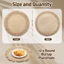 Aneco 12 Pack Round Burlap Placemats with Ruffle Edge | 15 Inch Braided Jute Placemats Reusable Table Mats for Weddings Parties Holidays Dining Table (Brown)