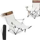 2 in 1 Folding Camping Lounge Chair with Removable Footrest,Picnic Chair,4 Height Adjustments Portable Reclining Camping Chair with Storage Bag & Cup Holder White