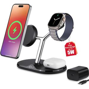 3-in-1 Wireless Charging Station for Apple Devices - Fast Charging Station for iPhone and Watch with MagSafe, Stable Charger Stand for iPhone 12-15 & iPhone 16 & iWatch & AirPods