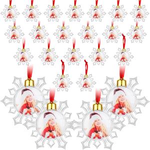 Skylety 36 Pcs Photo Ornament Ball Christmas 3.54" Clear Plastic Hanging Photo Frame Ornament Family Picture Baubles for Christmas Tree Valentine Gift Decoration (Snowflake)