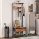 LUMTOK Hall Tree with Shoes Bench, Small Coat Rack with Fabirc Drawer and Shelf for Bedroom, 4in1 Entryway Organizer with Shoes Stool for Living Room, Entryway, Closets (Rustic Brown)