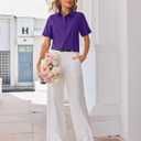 siliteelon Button Down Shirts for Women Stain-Resistant Short Sleeve Collared Dress Shirt Business Casual Tops Work Blouse (Purple, L)