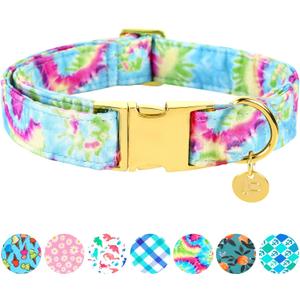 Tie Dye Summer Cotton Dog Collar with Metal Buckle Gift Collar for Small Medium Large Girls or Boys Dogs Cute Durable Comfortable Pet Collars