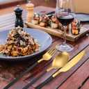 AARAINBOW 6 Pieces Stainless Steel Flatware Set Portable Reusable Cutlery Set Travel Utensils Set Including Chopsticks Knife Fork Spoon Straws Cleaning Brush Dishwasher Safe (B-Black golden)