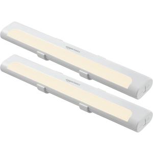 Amazon Basics LED Stick On Lights, Battery Operated, Wireless, 65 Lumens, Portable Light, Under Cabinet Lighting, Closet, Kitchen, 2 Pack, White