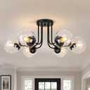 KoKo&Yukina 6-Light Modern Semi Flush Mount Ceiling Light Fixture Mid Century Ceiling Light Globe Ceiling Light with Clear Glass Shade Matte Black Finish for Bedroom Hallway Dining Room Living Room