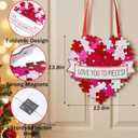 Valentines Wreath for Front Door, Valentines Day Decorations, Love You to Pieces Door Sign, 3D Foldable Wooden Heart Decor, Romantic Wall Wreath Decoration for Wedding Anniversary (Red, White, Pink)