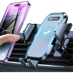VICSEED Car Phone Holder MountNever Drop Clip Air Vent Car Cell Phone Mount StandSilicone Protect Vent & Phone Hands Free Vehicle Cradle for iPhone 16 15 Pro Max Android All Smartphone (Black)