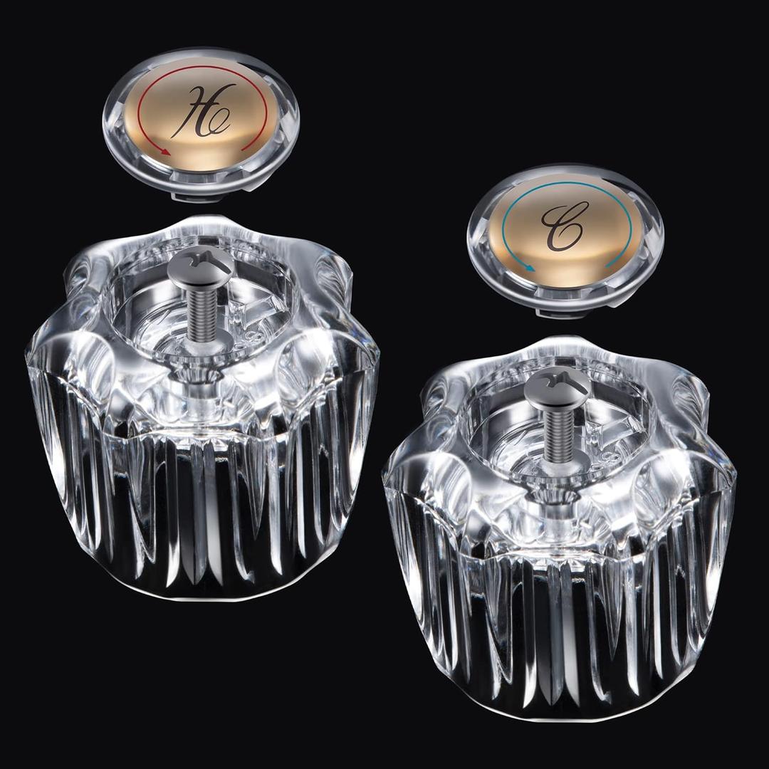 Enhon 1 Pair Bathroom Knobs Replacement, Bathtub Handles Compatible with Delta/Delex/Peerless, Hot and Cold Sink Knobs Replacement Parts in Clear Acrylic, Include Screws
