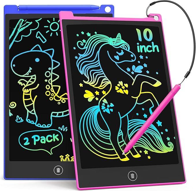 TECJOE 10 Inch 2 Pack LCD Writing Tablet, Colorful Doodle Board Drawing Tablet for Kids, No Mess Toddler Travel Learning Toys, Christmas Birthday Gifts for 3 4 5 6 7 8 Year Old Boys Girls Preschooler