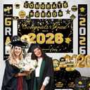 Graduation Decorations 2026-Black and Gold Party Supplies,Class of 2026 Backdrop,Congrats Grad Banner,Tablecloth,Porch Banner,Balloons & Grad Card Box for College High School