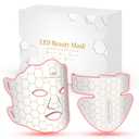 Yahi Red Light Photon Facial & Neck Mask with Remote Control, 7 Custom Modes with Infrared, Portable & Rechargeable with Timer for Home Use, 175 High-Density Light Beads, White