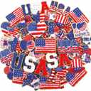 VioraWhite 48 Pcs 4th of July Chenille Patches Iron on Patriotic Sew on Embroidery Applique Sewing American Flag USA Cookie Patches for Clothing Jackets Jeans Hats DIY Accessory Craft Decorations