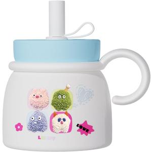 ZZT Insulted 24 OZ Ceramic Coffee mugs With Cute Monster Stickers, Extra Large Mugs, Large Handle Tumblers With Straw, Built In Stainless Steel Insulation Coffee Cups for School, Office, Home (Blue)