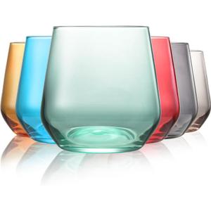 Colored Stemless Wine Glasses Set of 6, Hand Blown Premium Crystal Red White Wine Glass - 15Oz, Unique Gifts for Women, Men, Wedding, Anniversary, Christmas, Birthday