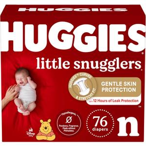 Baby Diapers Size Newborn (up to 10 lbs), 76ct, Huggies Little Snugglers