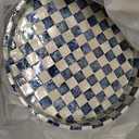 CHI AN HOME 12.6" Round Decorative Tray with Handles, Checkered Capiz Mother of Pearl Serving Tray for Coffee Table, Kitchen Counter, or Bathroom (Navy Blue)