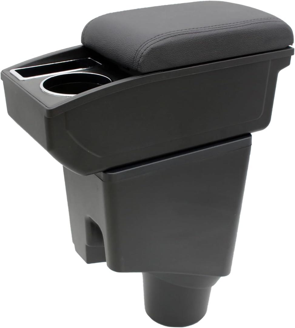 Car Armrest Box for Toyota Yaris Hatchback 2015-2018 Yaris L Accessories Center Console Leather Arm Rest Double-Layer Storage Space with Cup Holder (Black Thread)