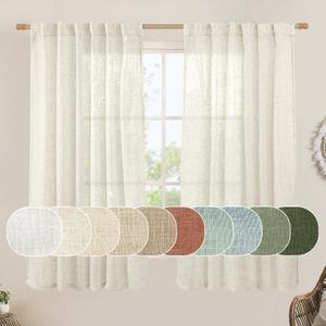 LAMIT Semi Sheer Linen Window Curtains 63 Inch Length, Light Filtering Neutral Curtain Panels Farmhouse Back Tab and Rod Pocket Drapes for Bedroom, Cream Ivory, 2 Panels, 52 x 63 Inch (Natural)