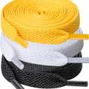 3 x UpUGo 3 Pair Flat Shoe laces, 5/16" Wide Shoelaces for Athletic Running Sneakers Shoes Boot Strings (40", White Black Yellow)